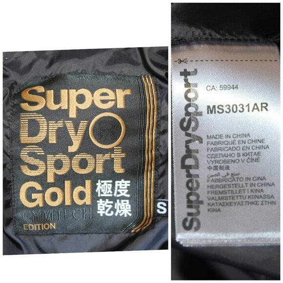 Superdry Unisex Gym Tech Gold Puffa Black Jacket Small Full Zip Pockets Winter - Picture 9 of 10